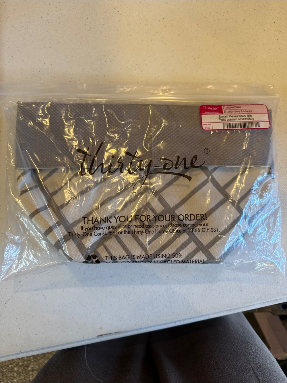 Thirty-One Small Reversible Bin Reversible Storage Bin Gray & White NWT